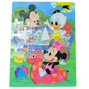 Disney Babies 63 Pc Puzzle Mickey Minnie Donald in Pool Scene Golden Book